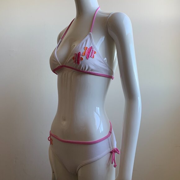 Billabong Girls swimwear pink & white floral patch and logo bikini set - Picture 4 of 6